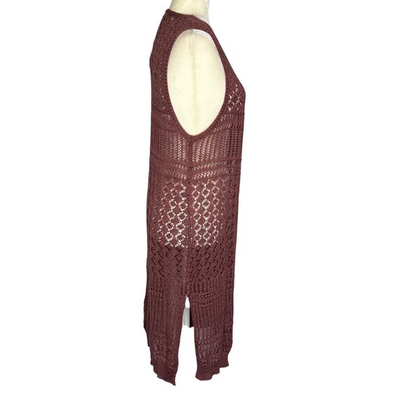 Moral Fiber Crochet Cardigan Duster Medium Open Front Dusty Rose Boho Festival - Picture 4 of 8